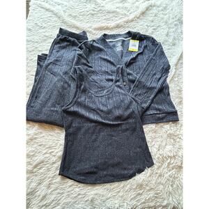 Live 2 Lounge 3 Piece Lounge Set Small Gray Ribbed Cardigan Tank Pants Cozy Set